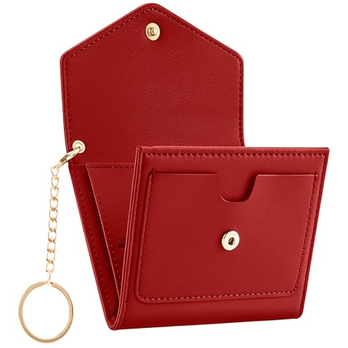 Gostwo Carteira feminina com bloqueio de RFID, porta-cartão de crédito com três dobras, carteiras femininas com bolso com zíper para moedas, Vermelho, 3.6' x 4.13' x 0.7', Moderno