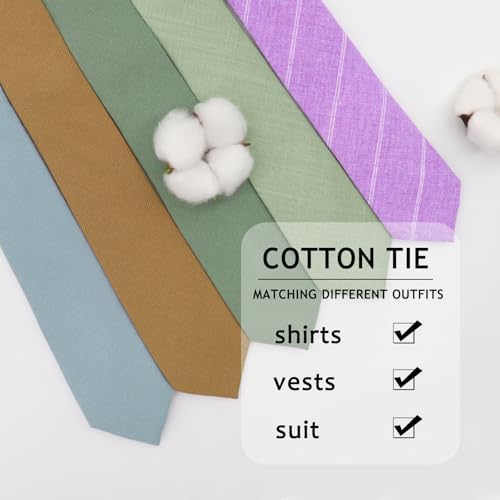 Image of Ties for Men, Cotton Mens Ties Skinny Solid Color Necktie Sage Green Tie for Wedding Business