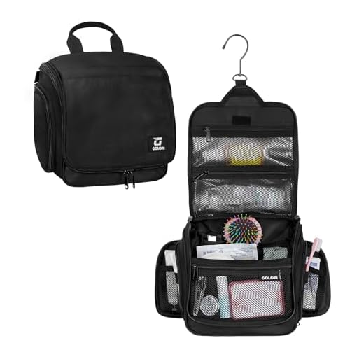 Goloni Hanging Toiletry Bag with Hook, Large Makeup Bag Travel Organizer, Water-Resistant Hanging Cosmetic Bag with 10 Compartments for Women & Men,Black