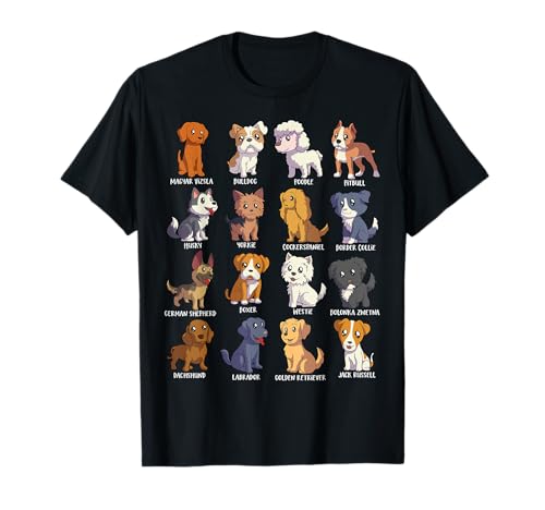 Various Kawaii Cartoon Dogs - Dog Breeds T-Shirt for Men Women Girls Kids