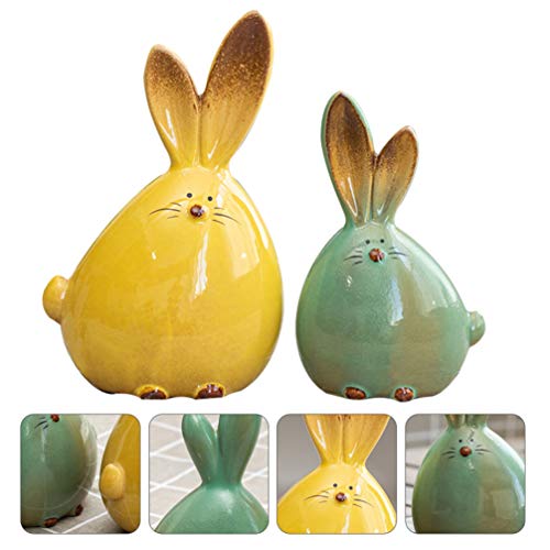 Balacoo VHHZ22CMAL905UAAANC11JK9 2Pcs Ceramic Rabbit Figurine Easter Bunny Figure Sculpture Ornaments Desktop Animals Ceramic Rabbit Statue Easter Party Favor Gifts thumb #1