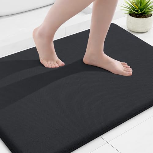 Image of Smiry Memory Foam Bath Mat 36x24, Extra Soft and Absorbent Bathroom Mats, Non Slip Washable Carpet for Floor, Shower and Tub, Black