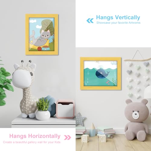 Image of [2-Pack] Kids Art Frames, 8.5x11 Front Opening Kids Artwork Frames Changeable, Milk Yellow Artwork Display Storage Frame for Wall, Holds 50 Pcs, for 3D Picture, Crafts, Children Drawing, Hanging Art,