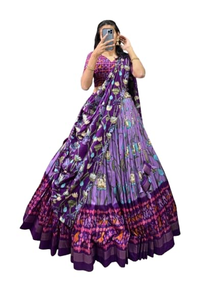 Multicolour Women's Tussar Silk With Foil Print And Foil Print Lehenga choli Set-image-29