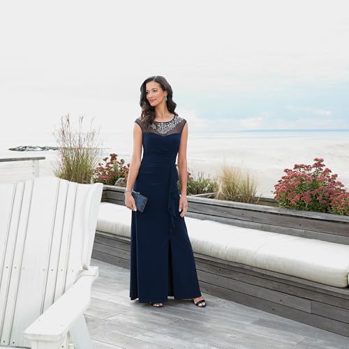 Image of Alex Evenings Women's Long A-line Mother of The Bride Dress with Illusion Neck and Sleeves (Petite and Regular Sizes)