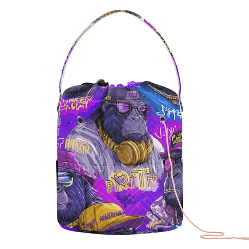 Image of Tatenale Crochet Bag Yarn Bag Knitting Project Bag with Pockets and Handle Portable Yarn Storage Organizer Tangle Free 8.3x11 InchCartoon Gorillas Glasses Trends Purple36