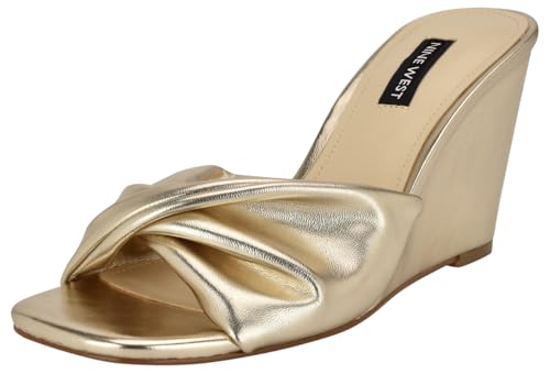 Nine West Women's Nikhil Wedge Sandal, Gold 788, 9