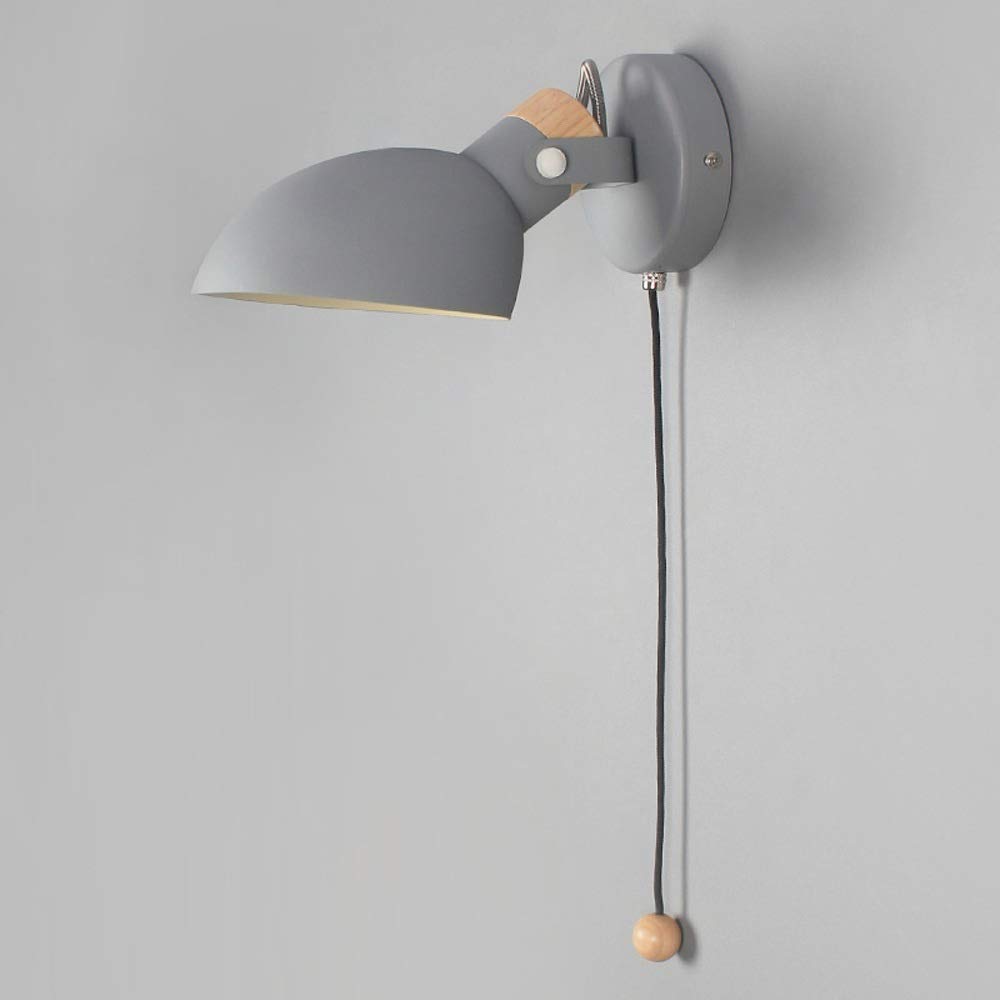 E14 Moderne einfache Macaron Wandlampe mit Zugschnurschalter Wandlampe Grau Metall Holz Leselampe Nacht Arbeitszimmer Wohnzimmer Schlafzimmer Beleuchtung Needed