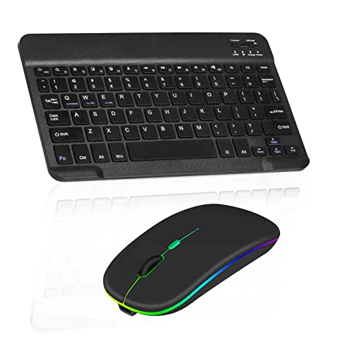 Rechargeable Bluetooth Keyboard and Mouse Combo Ultra Slim for Amazon Fire HD 10 (2017) and All Bluetooth Enabled Android/PC-Black Keyboard with RGB LED Onyx Black Mouse