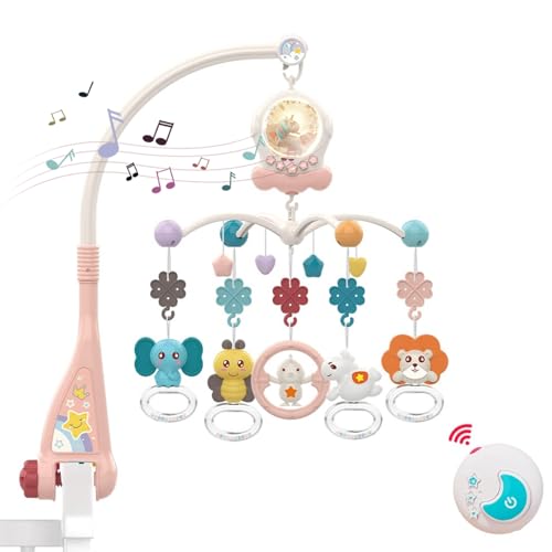 Image of Eners Baby Crib Mobile with Music and Lights, Mobile for Crib with Remote Control, Rotation Baby Musical Hanging Toy, Baby Mobile for Bassinet for Newborn Infant Boys Girls Toddles (Pink)