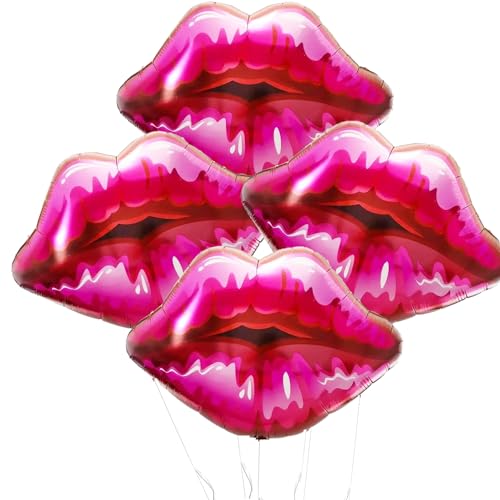 4pcs Lip Kiss Foil Balloons Set for Valentines Day Decorations, Girls Night, Galentines Party Decor - Gals Balloon Lip Decoration