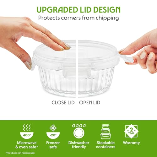 Image of Borosil 400 ml Fluted Klip N Store Round Food Storage Container with Air Tight Glass Lid | Borosilicate Glass Container for Lunchbox | Microwave & Dishwasher Safe | Transparent