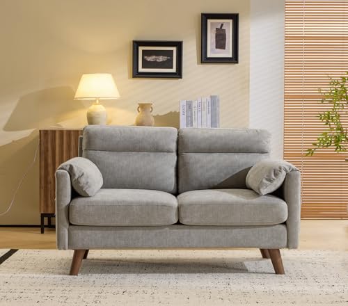 Bonnlo Canapé avec Accoudoir à Oreilles d'Éléphant, Fauteuil 2 Places, Sofa Rembourré en Faux Lin, Meuble avec Poche latérale, pour Salon, Bureau,...