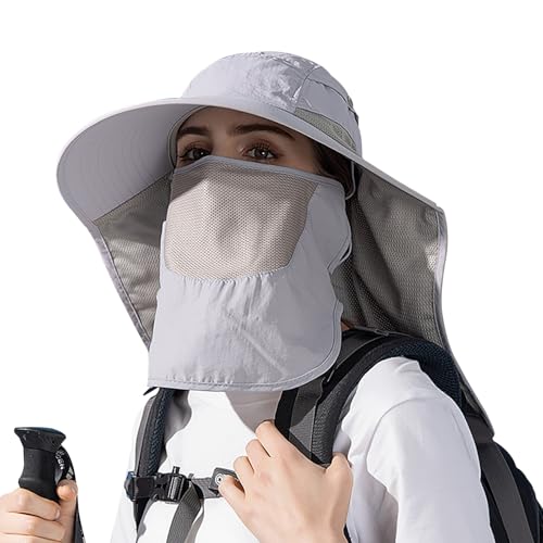 TAGVO Cappelli da Pesca da Uomo Donna con Copertura Coperchio Viso Staccabile, Cappello da Sole a Tesa Larga da Mesh Safari Caccia Giardinaggio Cappelli da Escursionismo Packable