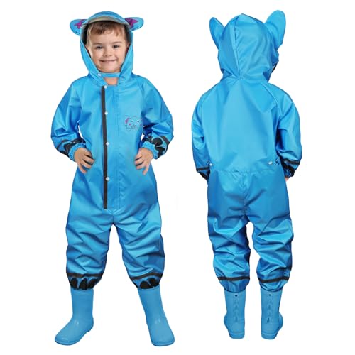 HAGOT Impermeables para Niñas Niños, Encapuchado Mono de Bolsillo, Reutilizable Lluvia Reflectante, Dibujos Animados Estampados Chaqueta Lluvia, Chubasqueros Chaquetas Ligero Capa de Lluvia, 7-10 años