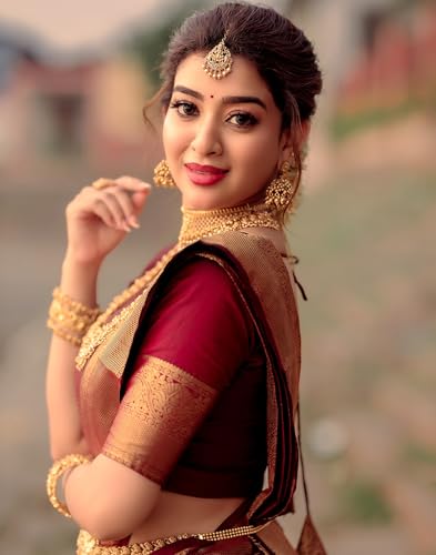 Image of SIRIL Women's Banarasi Kanjivaram Soft Silk Jacquard Saree with Unstitched Blouse Piece