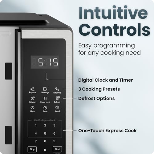 Image of Chefman Compact Countertop Microwave Oven 0.7 Cu. Ft., 700W with 10 Power Levels, 3 Cooking Presets with One-Touch Express Cook, 2 Defrost Settings, Child Safety Lock, & Mute Button - Stainless Steel