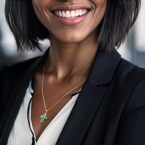 Ross-Simons Turquoise Cross Pendant Necklace in 18kt Gold Over Sterling. 18 inches2