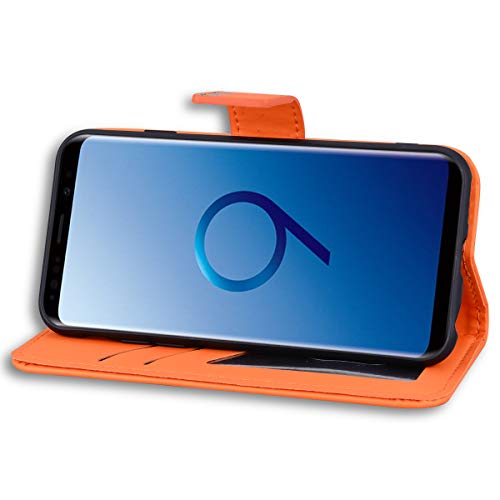 Aosbutury Wallet Phone Case For Samsung Galaxy S9,Cartoon Frog Pattern Synthetic Leather Flip Cover With [Kickstand][Card Slots][Magnetic Closure] -Samsung Galaxy S9 (5.8"),Orange #TOP5