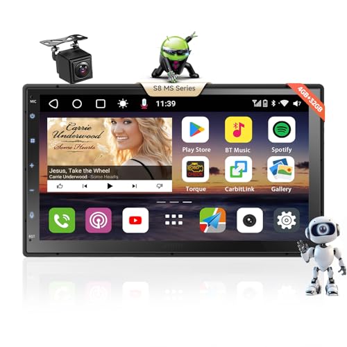 ATOTOEXCEL S8MS 8 Core 7'' QLED Android Double DIN Car Stereo with 4G LTE, Wireless CarPlay & Android Auto, WiFi/BT/USB Tethering, 32-Band EQ, DSP, DriveChat, GPS Track, Backup Camera, SCVC, 4G+32G