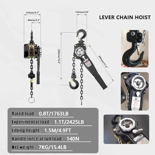 Palan à chaîne à levier 0,8T avec crochets pour garage - 3