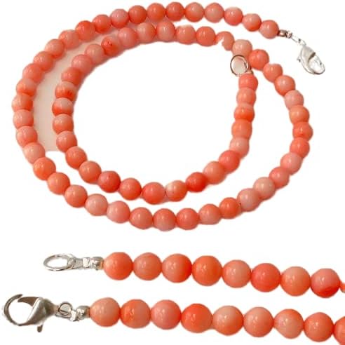 Natural Pink Coral Gemstone Round Beaded Necklace