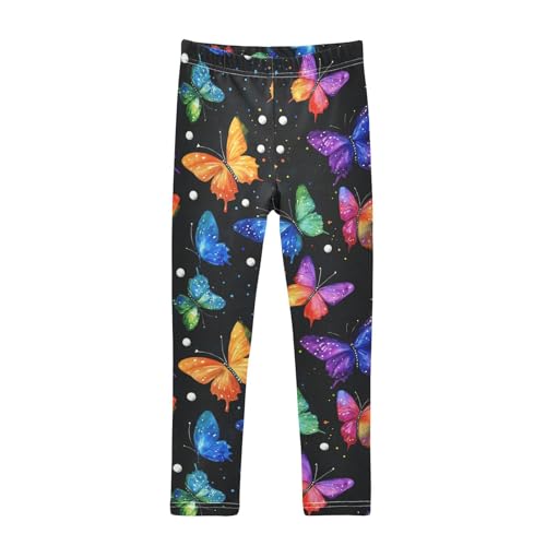 Girls Leggings Colorful Butterfly Black Kids Length Leggings Pants Toddler Athletic Soft Tights Trousers 4T
