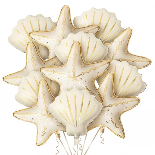 Gejoy 12 Pcs Under The Sea Party Decorations Starfish & Seashell Foil Balloons Mermaid Birthday Decorations Ocean Theme Decor Beach Party Supplies Baby Shower Celebration