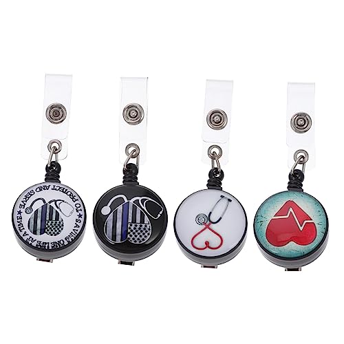 Porte-badge rétractable en acier robuste avec motifs animés ludiques pour blouses, lot de 4