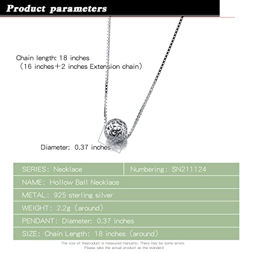 Women 925 Sterling Silver Necklace - Pattern Hollow Ball Pendant Choker- Charm Box Chain 17" - Italian Silver Fine Jewelry Gift4