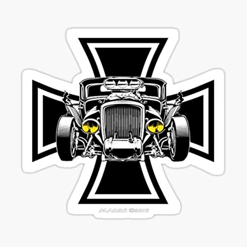 hotrodspirit - Sticker Croix de Malte et Hot Rod Noir et Blanc 7X 7cm Autocollant Voiture