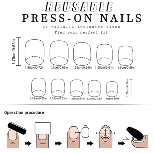Tyuimhx White French Tip Press on Nails Short Square Fake Nails White Flowers False Nails Glossy Full Cover Stick on Nails Acrylic Floral Artificial Nails for Women Glue on Nails 24 Pcs