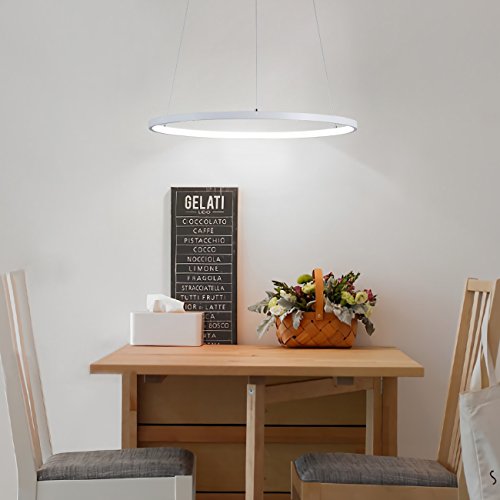 CHYING Modern Chandeliers, Modern Pendant Light, Round Shape LED Adjustable Hanging Light with Adjustable Height for Kitchen Island, Dining Room, Bedroom, Living Room, 24W, Cool White=6500K