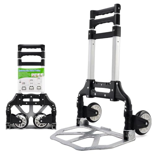 Yaheetech Diable Chariot de Transport Pliant Main Réglable de 64cm à 100cm en Aluminium Charge Max 75kg avec Bandes Elastique