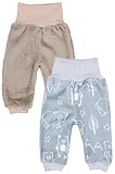TupTam Baby Unisex Fleece Hose Jungen Babyhose mit breitem Bund Pumphose Mädchen Winter Warm 2er Pack, Farbe: 2er Pack Beige/Bärchen Grau, Größe: 92