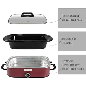 HOMECOOKIN 4-Quart Slow Cooker with Casserole Manual Warm Setting - Perfect Kitchen Small Appliance for Family Dinners, Dishwasher Safe Crock, Red HOMECOOKIN 4 Quart Slow Cooker with Casserole Manual Warm Setting Perfect Kitchen Small Appliance for Family Dinners Dishwasher Safe Crock Red