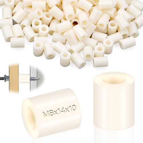 SWTYExt Casquillos de distancia de plástico M8 100 piezas de soporte de distancia ABS de nylon de 14x10 mm, arandelas de aislamiento de color blanco para tornillos de distancia M8