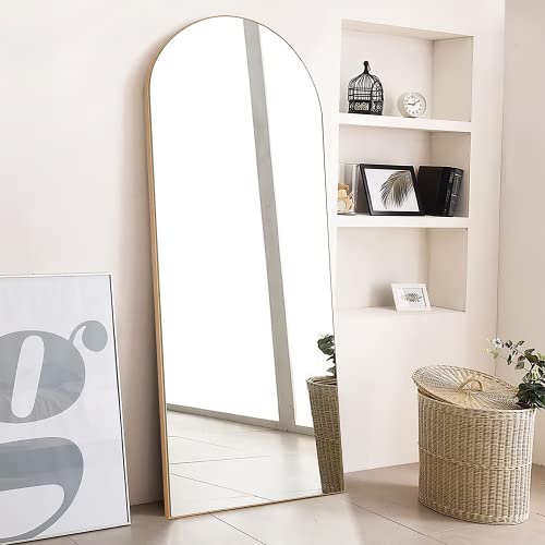 Image of NeuType 59 inchx20 inch Arched Full Length Mirror With Stand - Large Bedroom Floor Mirror, Wall Mounted or Leaning Against Wall, Wood Frame, Gold