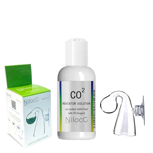 Image of NilocG Aquatics Glass CO2 Drop Checker - CO2 Monitor Kit for Aquarium Tank - Functional and Reliable - Transparent Drop Checker, 4dkh /pH Reagent Solution and Suction Cup
