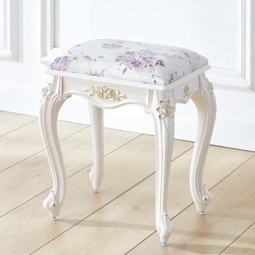 Chaise coiffeuse blanche style baroque en bois et cuir perle - 4