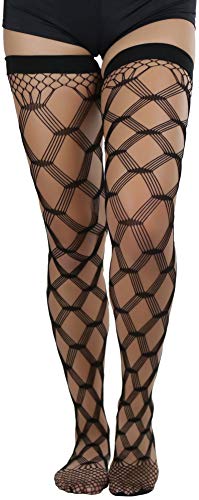 Image of ToBeInStyle Women's Multi-Strand Large Diamond Fence Net Thigh High Stockings
