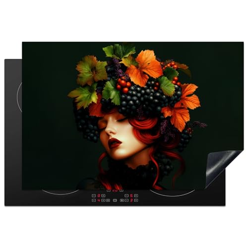 KitchenYeah© Cubre Vitrocerámica - Protector Vitroceramica Induccion 76x51 cm - Tapa Vitroceramica - Protector de Vitroceramica Mujer - Rojo - Verde - Uvas