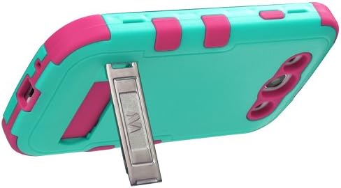 Thousand Eight(TM) For Samsung Galaxy S3 S III i9300 Heavy Duty Defender Tuff Hybrid Hard Case With Kickstand Case / Armor Hybrid Phone Protector Cover + [FREE LCD Screen Protector Shield(Ultra Clear)+Touch Screen Stylus] (Hybrid stand Natural Teal Green/Electric Pink)