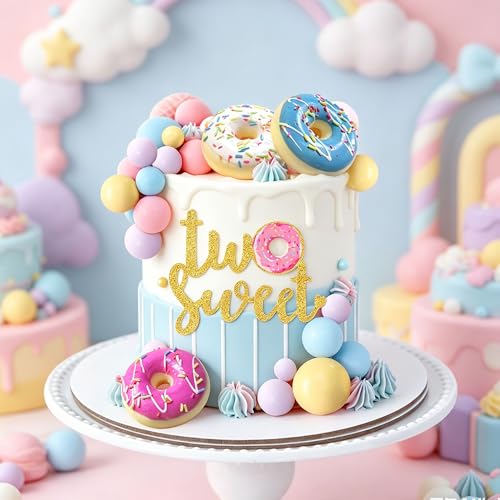 Décoration de gâteau d'anniversaire beignet et boules de macaron pour fête