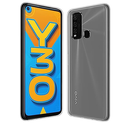 Image of Fashionury Crystal Clear Case for Vivo Y30 | Yellowing Resistance | Transparent TPU Silicone | Raised Camera Lips | Slim Transparent Cover