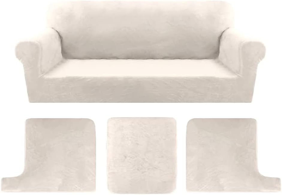 H.VERSAILTEX Velvet Sofa Slipcovers Bundle T Cushion Cover 3 Piece, Ivory