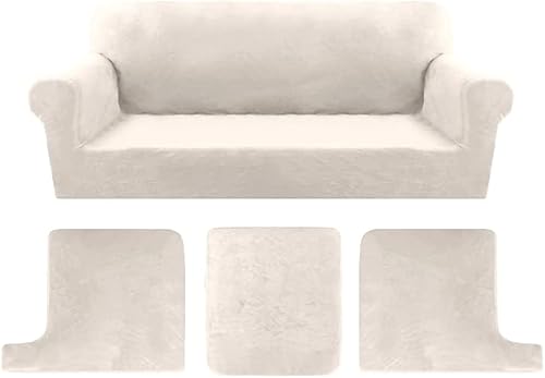 H.VERSAILTEX Fundas de terciopelo para sofá, paquete de 3 fundas de cojín en forma de T, color marfil