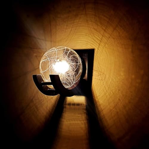 Image of GreyWings Wooden & Glass Wall Light for Home, Brown & Transparent Antique Decorative Wall Lamp with E27 Holder, Wall Light Bulb Not Included, Pack of 2