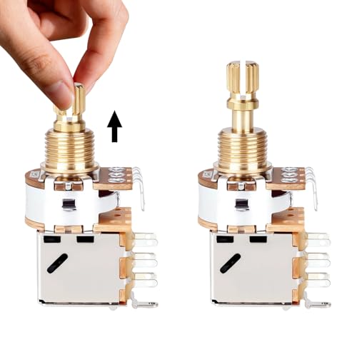 Image of Banworks Full Brass A250K Imperial 3 /8 inch Thread Push Pull Guitar Pots 18-Spline Split Short Shaft (15mm Length) Audio Taper Potentiometer for Fender Strat /Tele Gibson Les Paul LP /SG PRS 2Pcs JT /XNQ-27