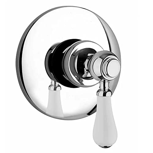 Yellowshop - Miscelatore bagno completo rubinetteria Como retrò vintage leva pomo bianco lavabo bidet vasca e doccia incasso esterno in ottone cromato flessibile inox Made in italy (Doccia Incasso)